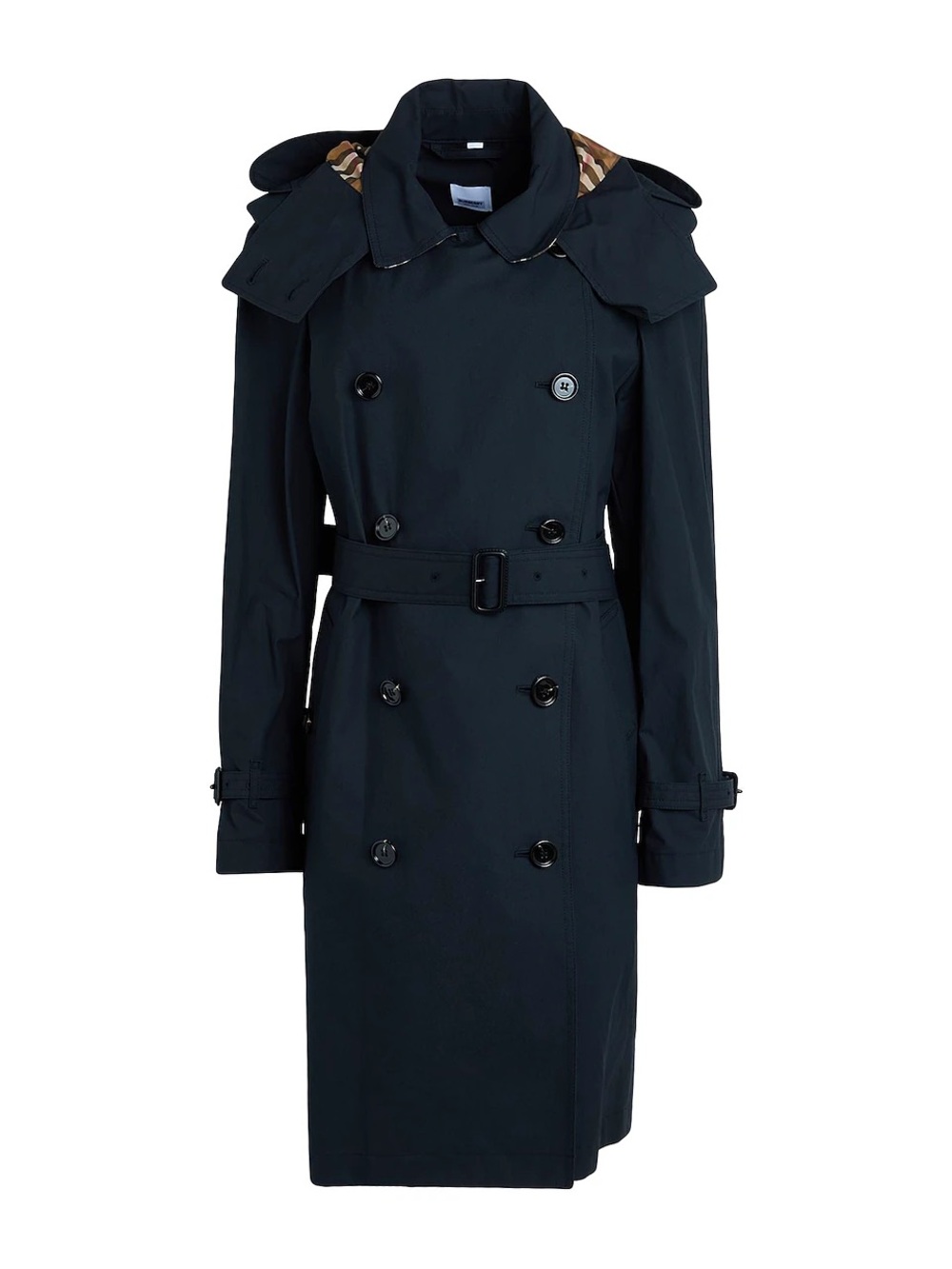 Burberry Black Midi Trench Coat Removable Hood Size 2